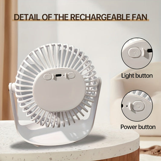 Rechargeable USB Desk Fan with Lithium Battery - Portable Wearable Fan for Office, Bedroom, Dorm, Indoor & Outdoor Use - Perfect for Fishing, Camping, and Travel - Button Control, Includes Cord Accessory