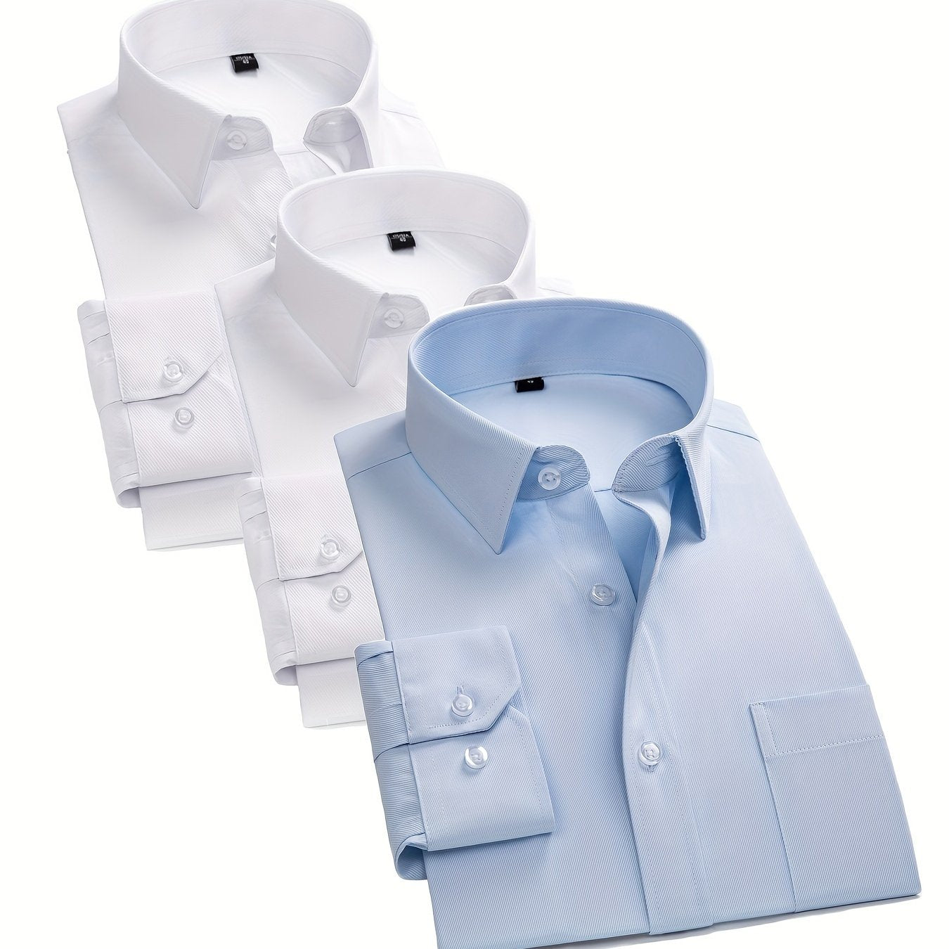 1+2 solid color button-up shirts for men, long-sleeve with pockets, cotton blend, soft and comfortable.