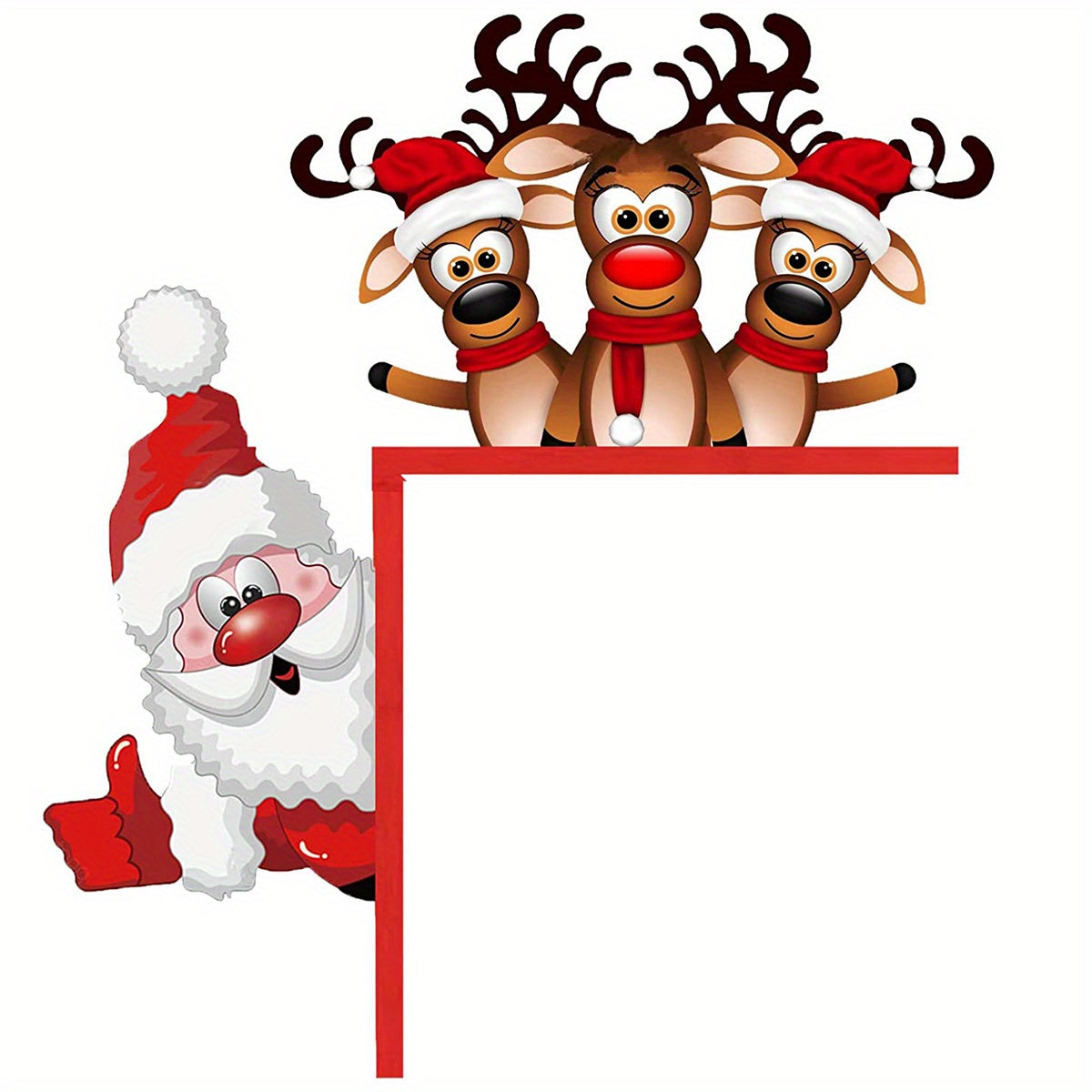 Santa and Reindeer Christmas Door Corner Sign - Wooden Sculpture for Indoor and Outdoor Décor.