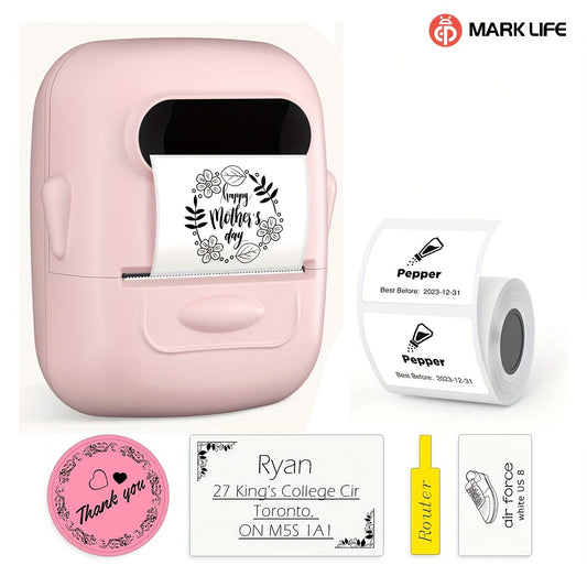 Makrlife P50 Thermal Label Maker, Portable Wireless Printer for Barcode, QR Code, Jewelry, and Retail Clothing Tag; Compatible with Android and iOS; Includes 1 Roll 40*30mm White Sticker.