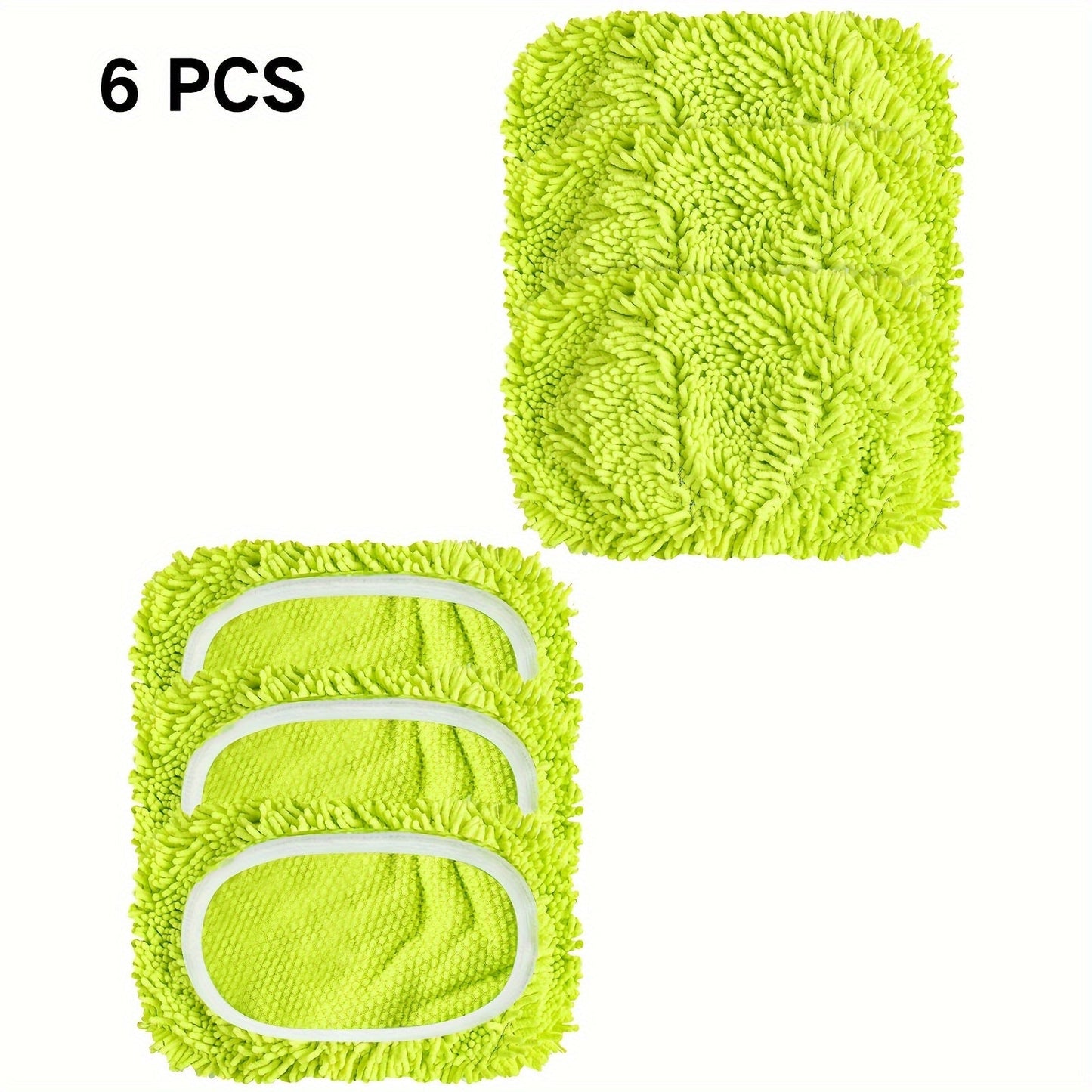 Get a 6-piece set of reusable and washable Home Times Microfiber Mop Pads in green, compatible with sweepers for both wet and dry floor cleaning. Perfect as Christmas or Halloween gifts for household cleaning needs. Experience vibrant green mop pads that