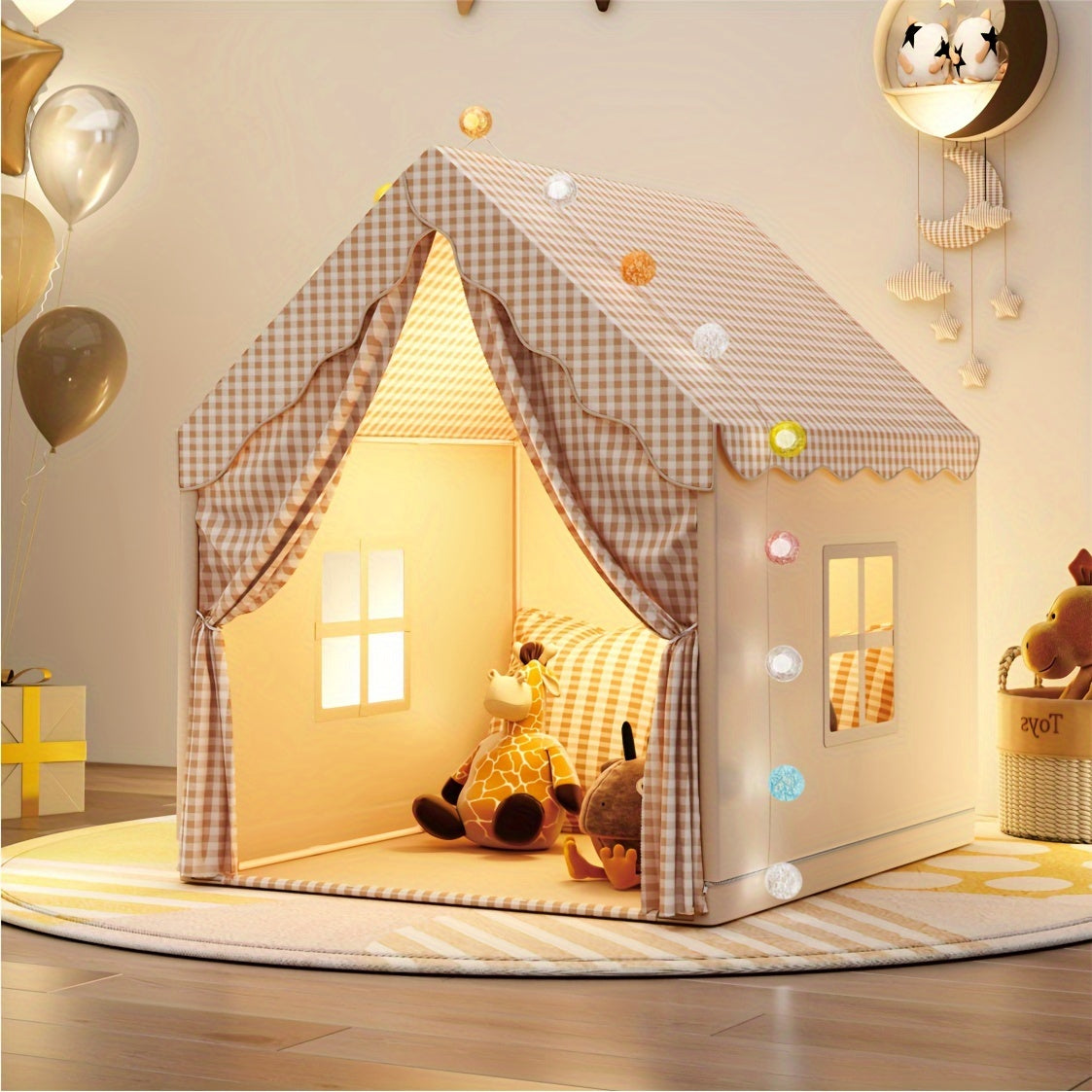 Indoor playhouse castle tent made of polyester & PVC, perfect for pretend play and holiday gifts (excluding lights)