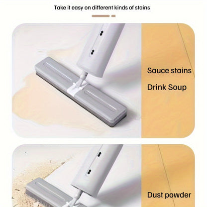 The Hand-Free Self-Wringing String Mop is made of durable plastic material, allowing for 360° flexible rotation for wet and dry use. Perfect for the living room, this household flat sponge cotton mop does not require electricity.