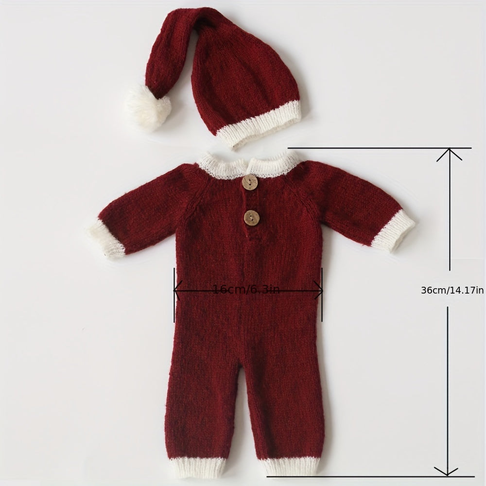 Newborn Christmas Theme Photography Clothing Set featuring Hat and Jumpsuit for Baby Photos - Perfect Souvenir Set for Newborns