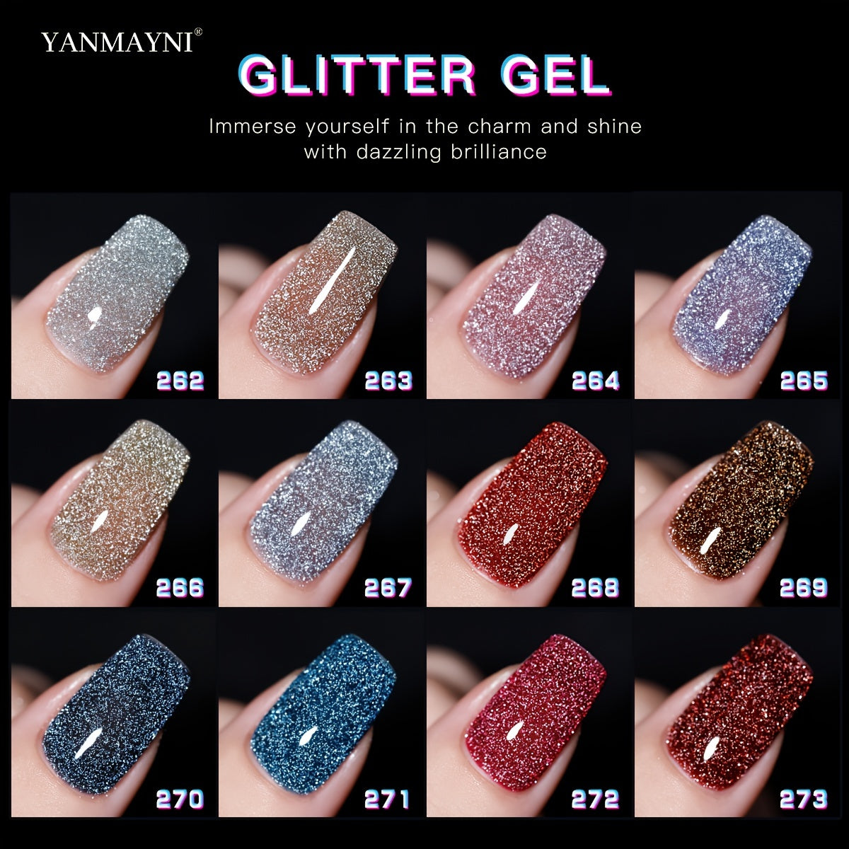 YANMAYNI Sparkling Reflective Glitter Gel Nail Polish - Disco DJ Style, Fragrance-Free, 7.5ml