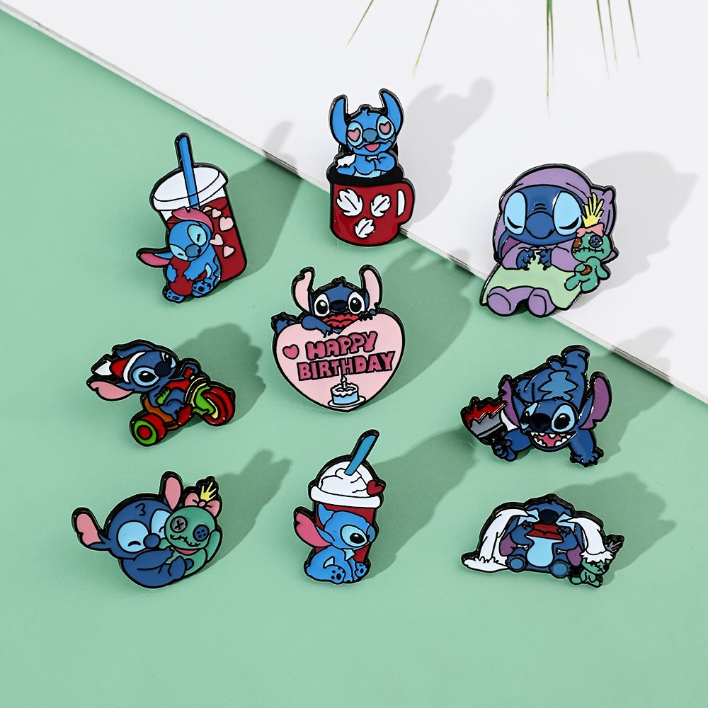 Set of 4/5/9 Disney Stitch Enamel Pins, Adorable Cartoon Zinc Alloy Brooches with Assorted Designs for Clothing and Backpacks, Perfect for Everyday or Special Occasions.