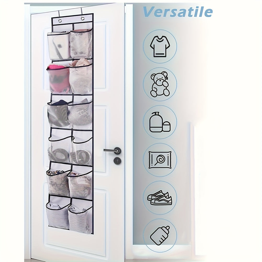 Versatile 12-Compartment Door Shoe Bag - Expandable Mesh Storage Organizer for Shoes, Snacks, and Accessories