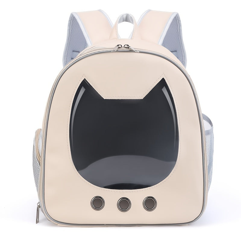 Portable cat backpack carrier with water-resistant material, breathable design and zip closure. Features comfortable shoulder straps for cats and small dogs, perfect for outdoor adventures.