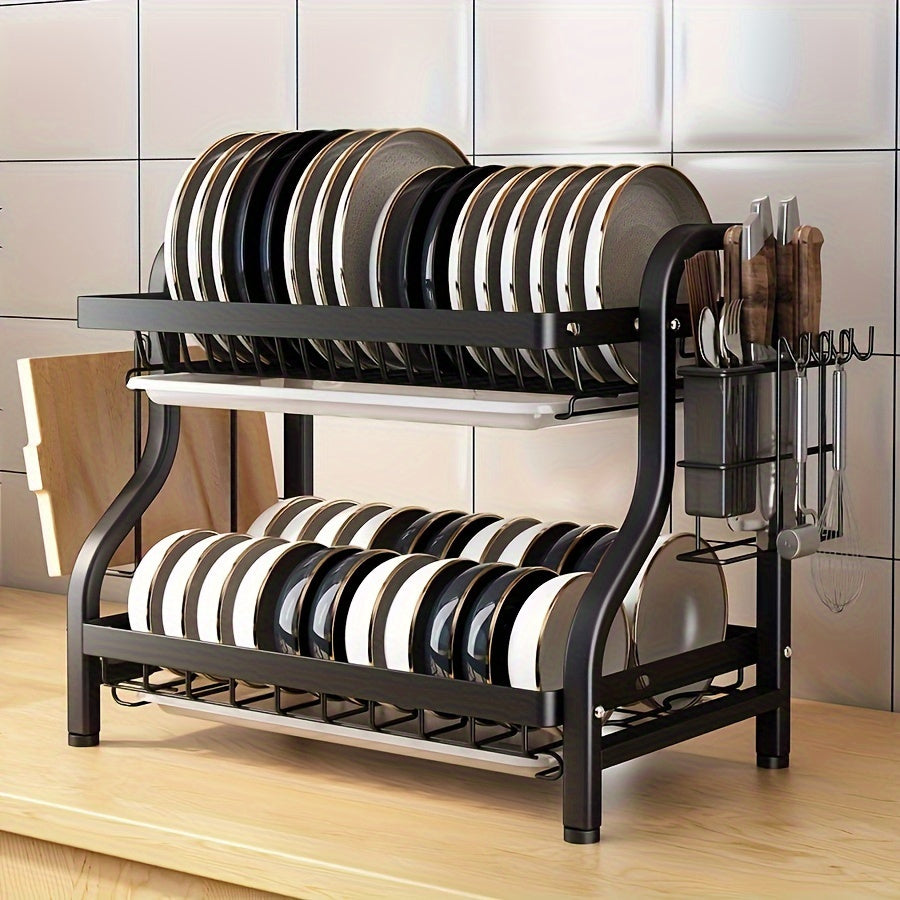 2-tier kitchen dish rack with drainboard for dishes and cutting boards, ideal for restaurant and commercial kitchens.