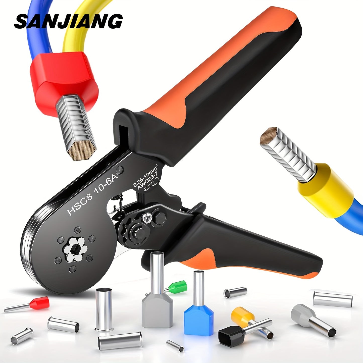 SANJIANG Hexagonal Crimping Tool HSC8 10-6: Adjustable strength, rust-resistant, comfortable metal handle.