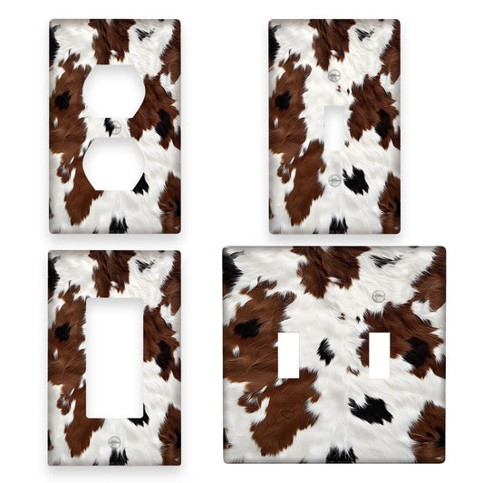 Western cow-print light switch cover for bedroom and bathroom walls, available in 1 or 2 gang sizes.