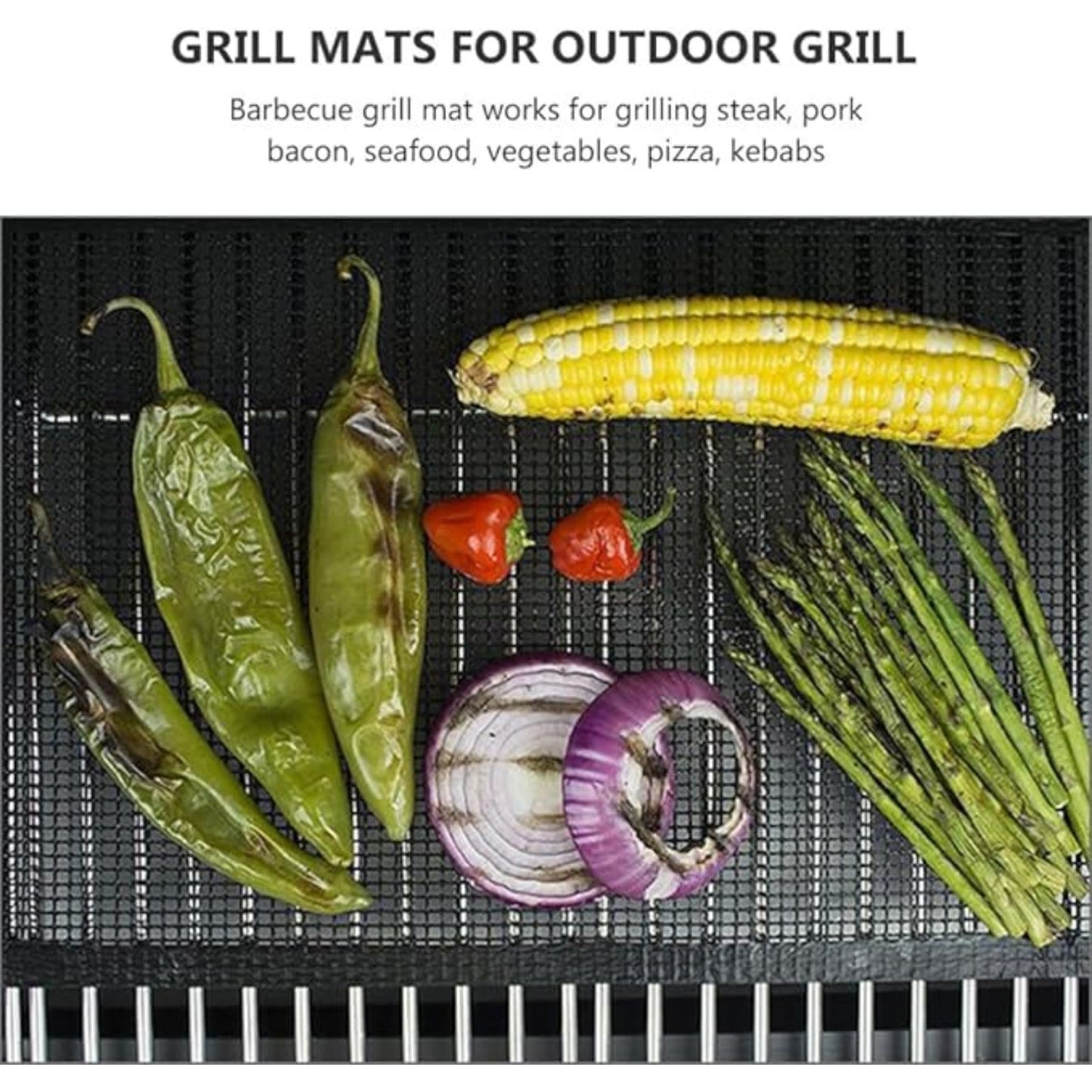 Set of 2 Non-Stick Glass Fiber Grill Mesh Mats - Reusable Grilling Accessories Safe for Use with Food on Outdoor Charcoal, Gas, and Electric Grills