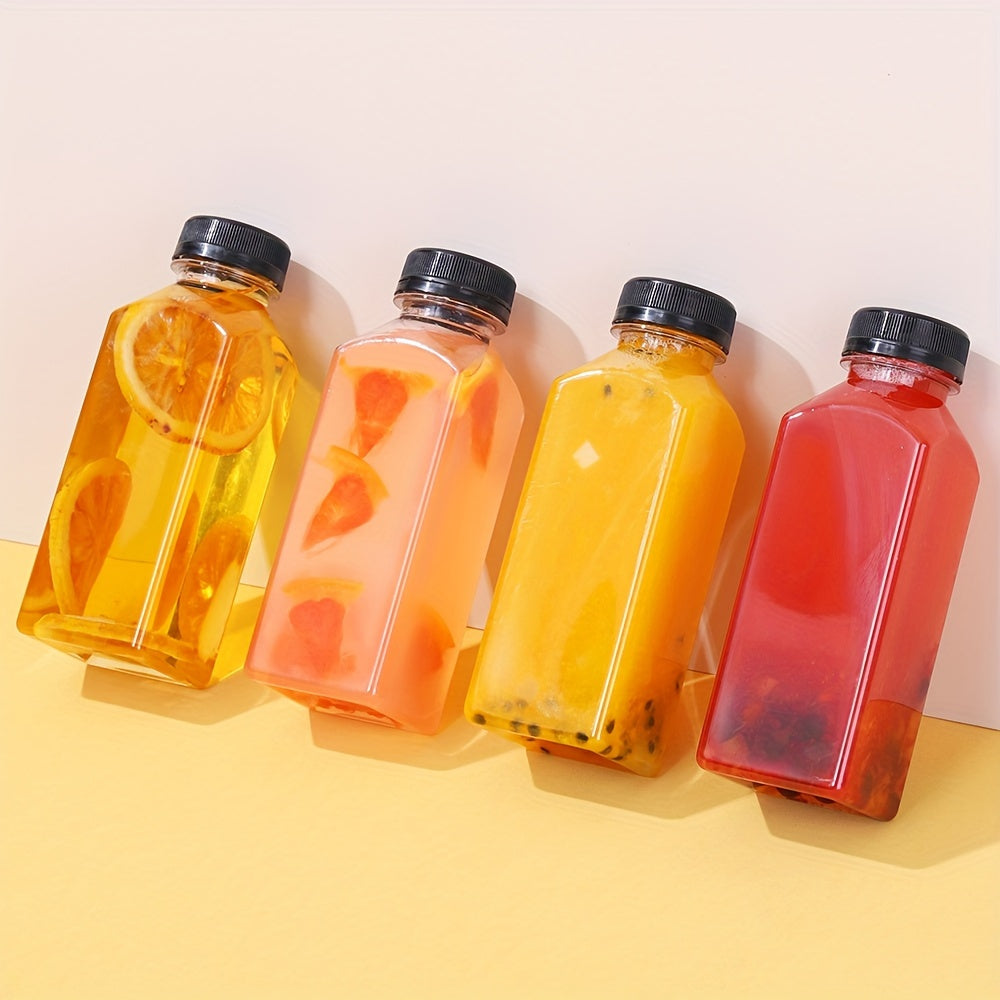 1pc or 4pcs of clear plastic juice bottles with leak-proof caps, ideal for juicing, smoothies, milk, and homemade beverages. Bulk drink containers.