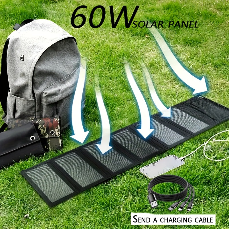 Compact solar panel charger for hiking, camping, and travel.