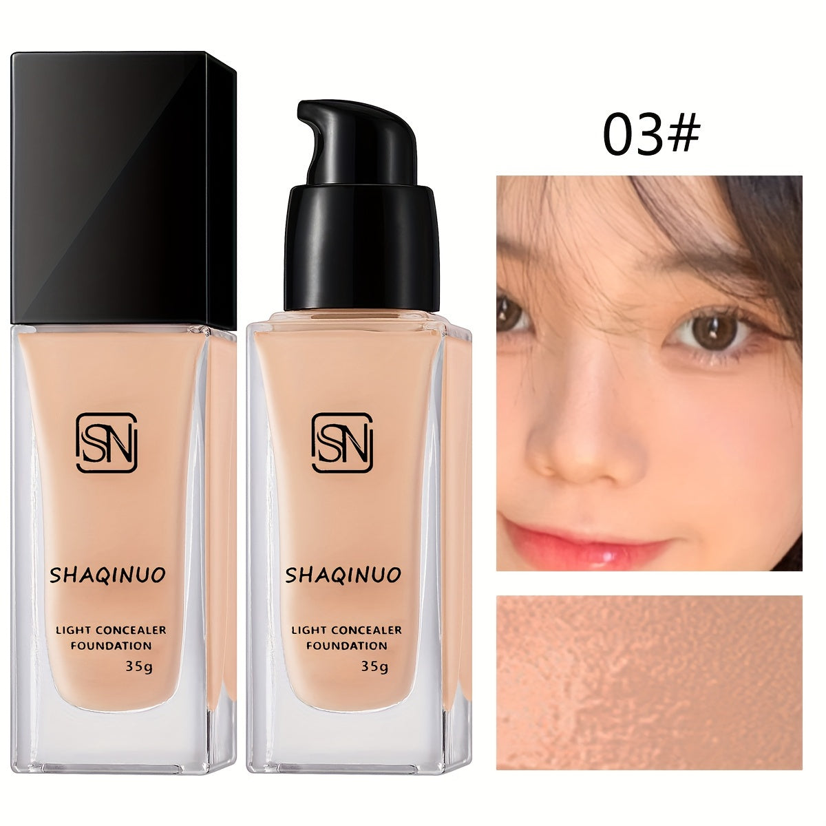 Shaqinuo Light Foundation - Hydrating BB Cream for All Skin Tones, Waterproof, Sweatproof, Evens Skin Tone, Conceals Blemishes, Dark Circles, Pore Minimization, Black Pump Dispenser