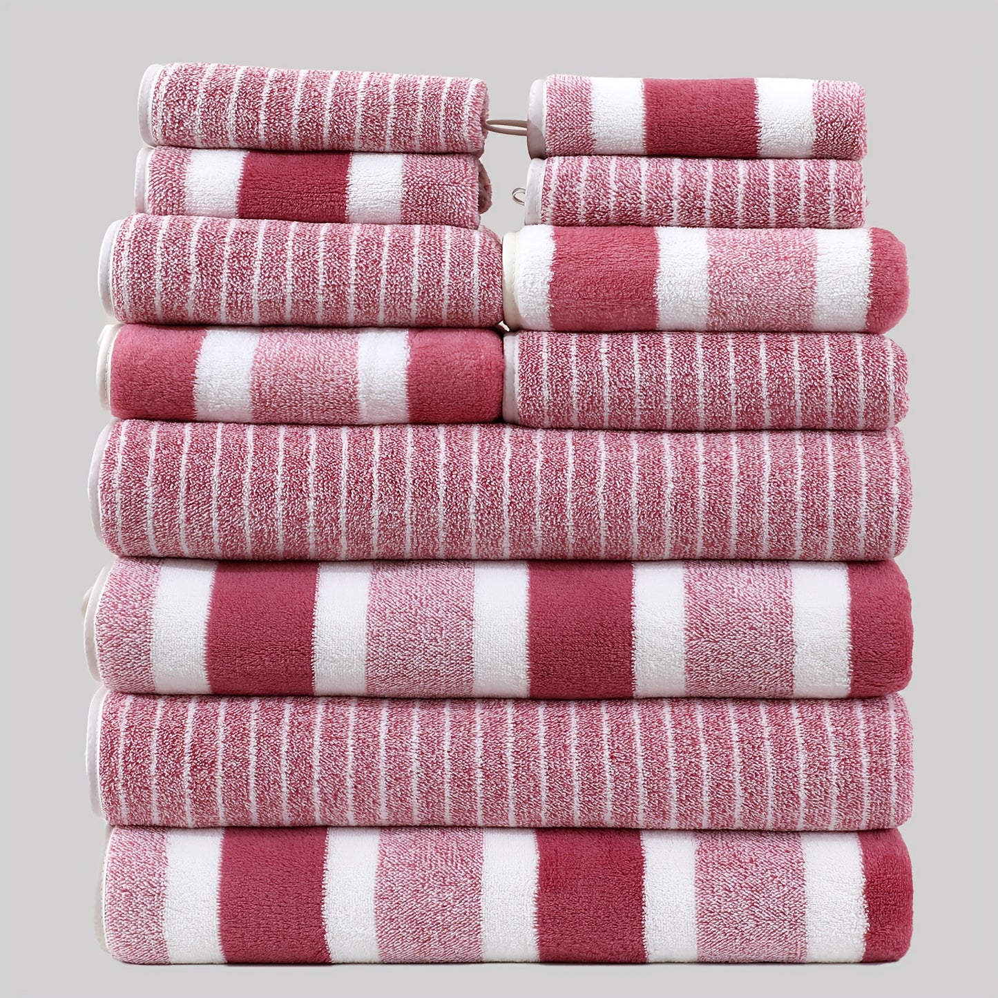 Set of 12 soft and thick microfiber towels ideal for home bathroom, quick-dry absorbent, 85% polyester, 15% nylon, 300gsm, woven wash cloths.