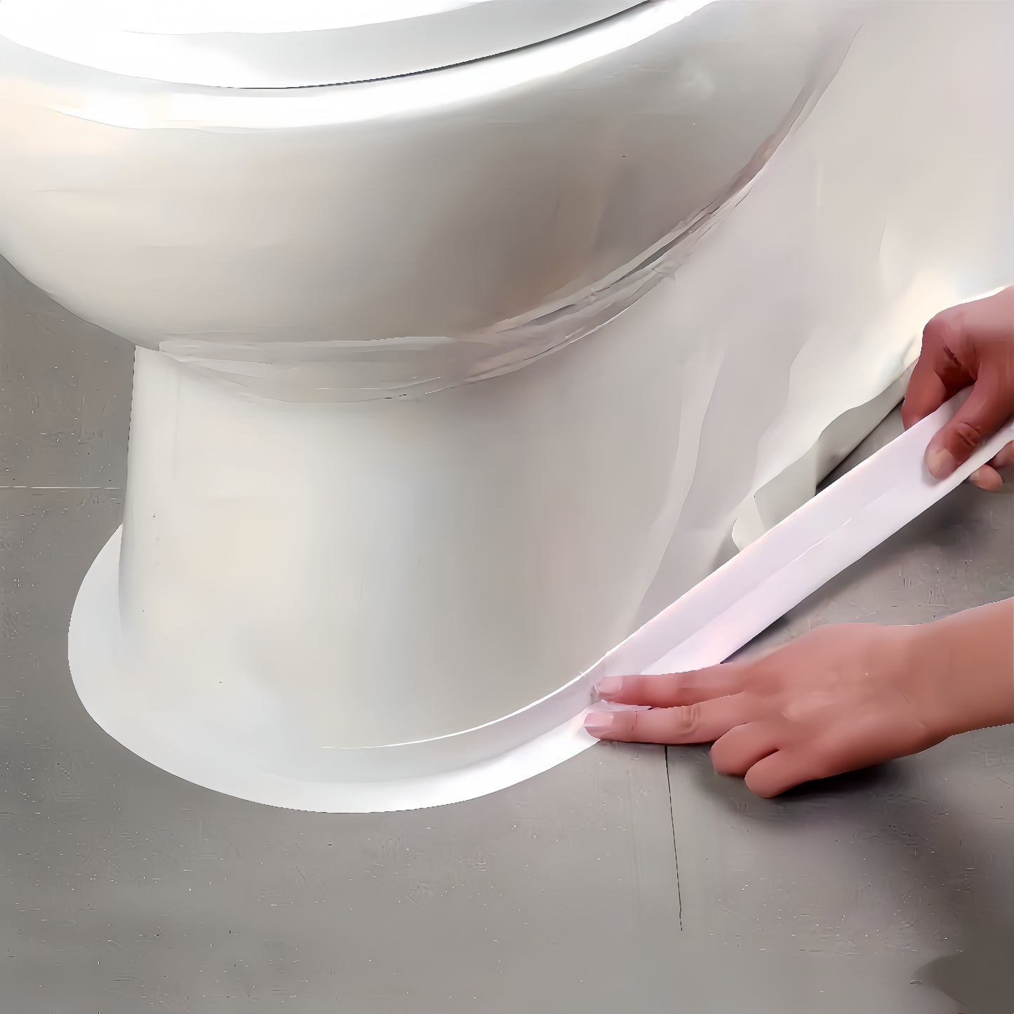 Waterproof self-adhesive bathroom toilet edge guard for protecting against urine splashes. Durable 5m strip with universal fit.