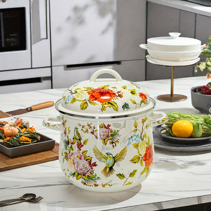 Handcrafted Enamel Soup Pot with 117.54oz Capacity - Versatile for All Stovetops, Great for Stews & Serving, Perfect Christmas Gift for the Cook in Your Life.