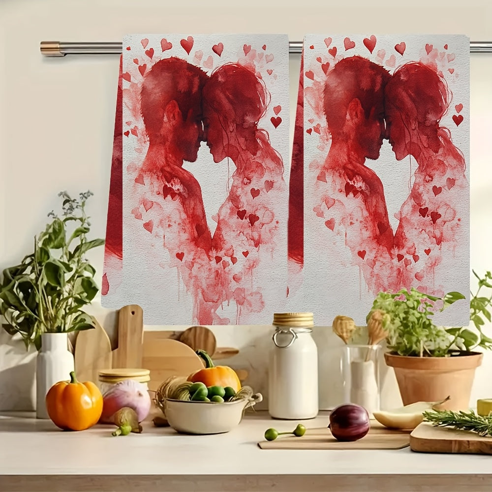 Pair of 2 Ultra-Soft Kitchen Towels, Ideal for Valentine's Day and Love Themes. These Highly Absorbent Dish and Hand Towels are Great for Holiday Decorating, Easily Washable, and Sized at 40.64X60.96 cm.