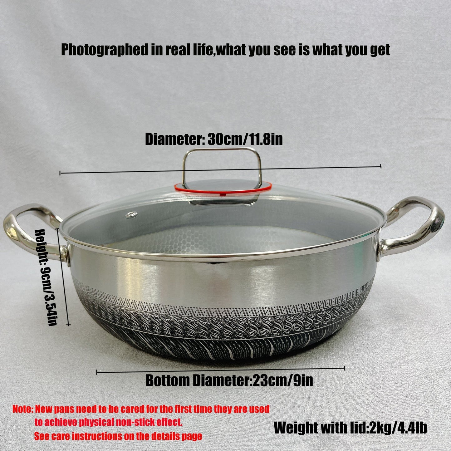 Stainless steel multi-purpose pot with lid, suitable for various stoves, including frying pan, cooking pot, soup pot, hot pot, and fry pan, all in one.