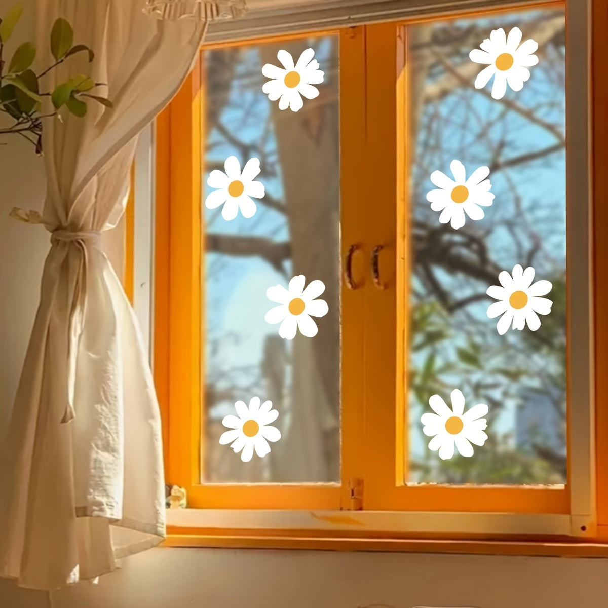 Modern Daisy Flower Window Decals - Made of Polyvinyl Chloride with Static Cling for Glass & Mirror - Can be Reused as Decorative Floral Patterns - Enhance Your Home with Embellished Wall Accents in Different Shapes, 5mil Thickness