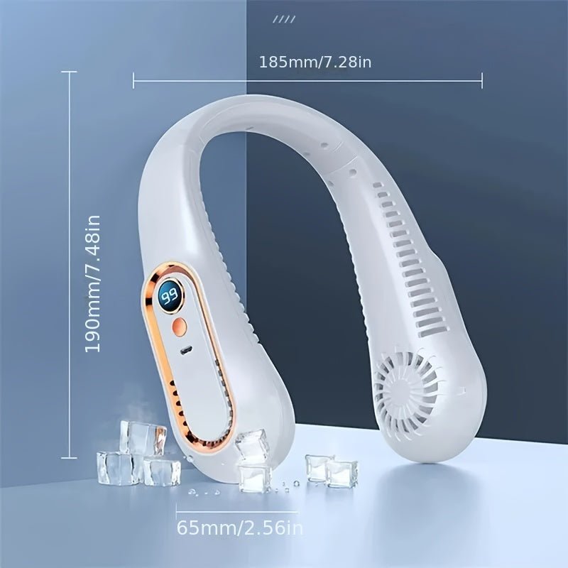 1 piece of Mini Portable Bladeless Hanging Neck Fan equipped with LED Light for ultimate convenience. Enjoy long-lasting cooling with 8 hours of battery life powered by a 7000mAh rechargeable battery. The fan features up and down double ventilation for