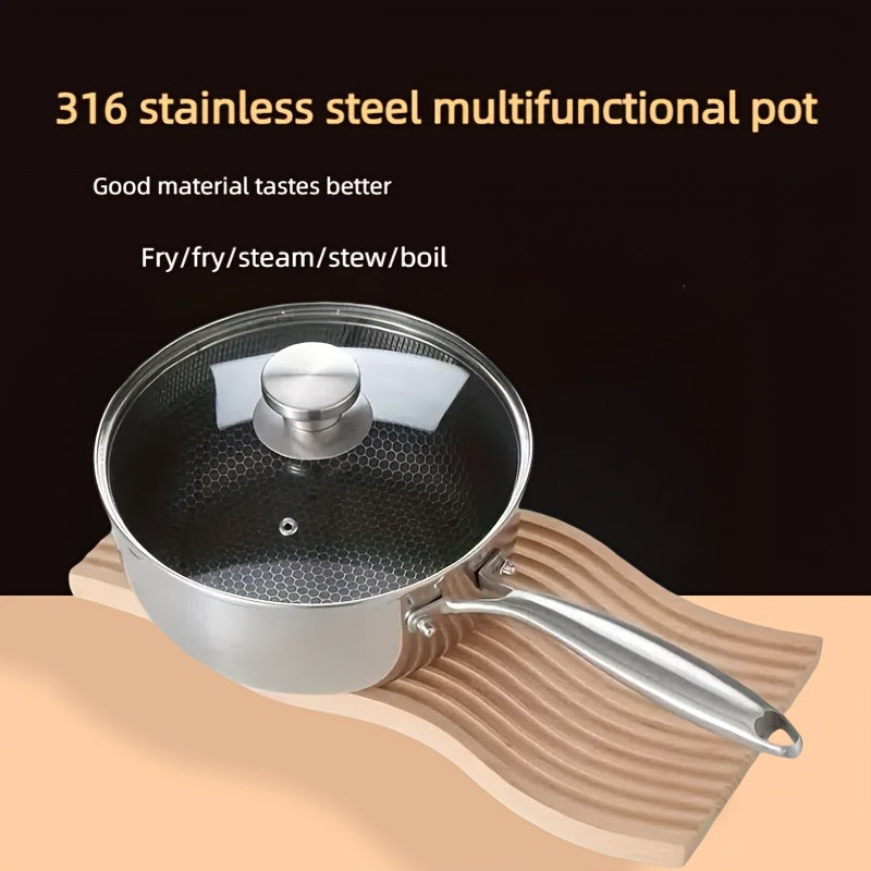 Durable Stainless Steel Stockpot with Non-Stick 316 Honeycomb Coating - Ideal for Baby Food, Small Soup, Stew, Instant Noodles - Energy Efficient Design, Double Non-Stick Surface - High-Quality Kitchen Cookware