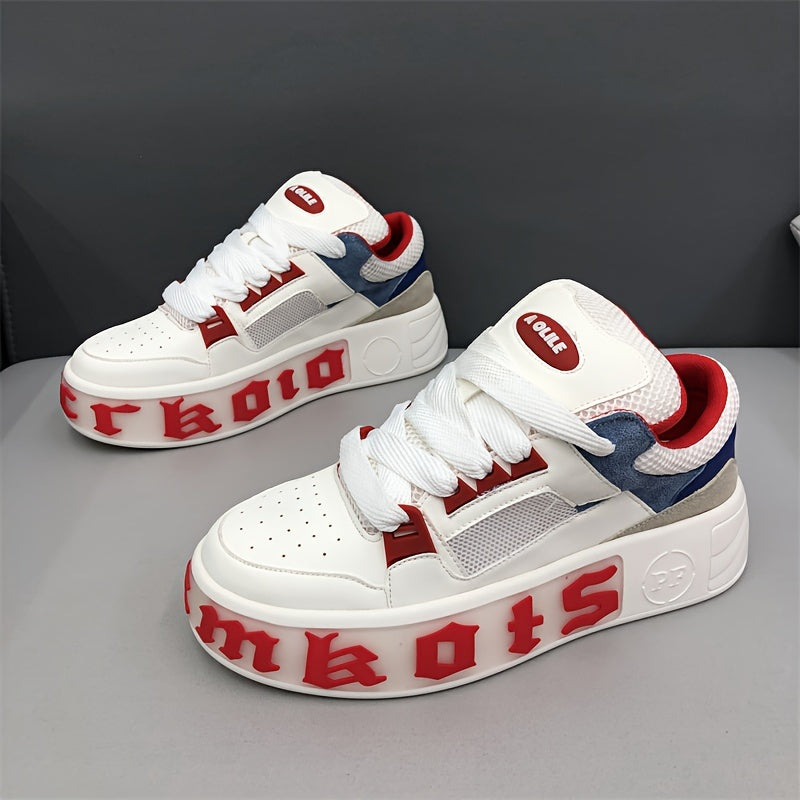 Men's platform skate shoes with lace-up low top design, ideal for street walking and casual activities. Features non-slip and comfortable sneakers for men.