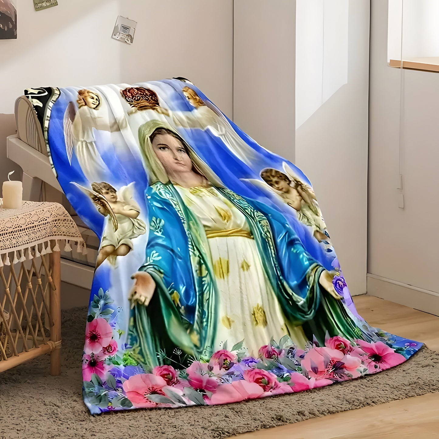 Soft Virgin Mary Flannel Blanket - Ideal for Travel, Sofa, Bed, and Home Decor - Perfect Birthday or Holiday Gift for Boys, Girls, and Adults - 1 Piece