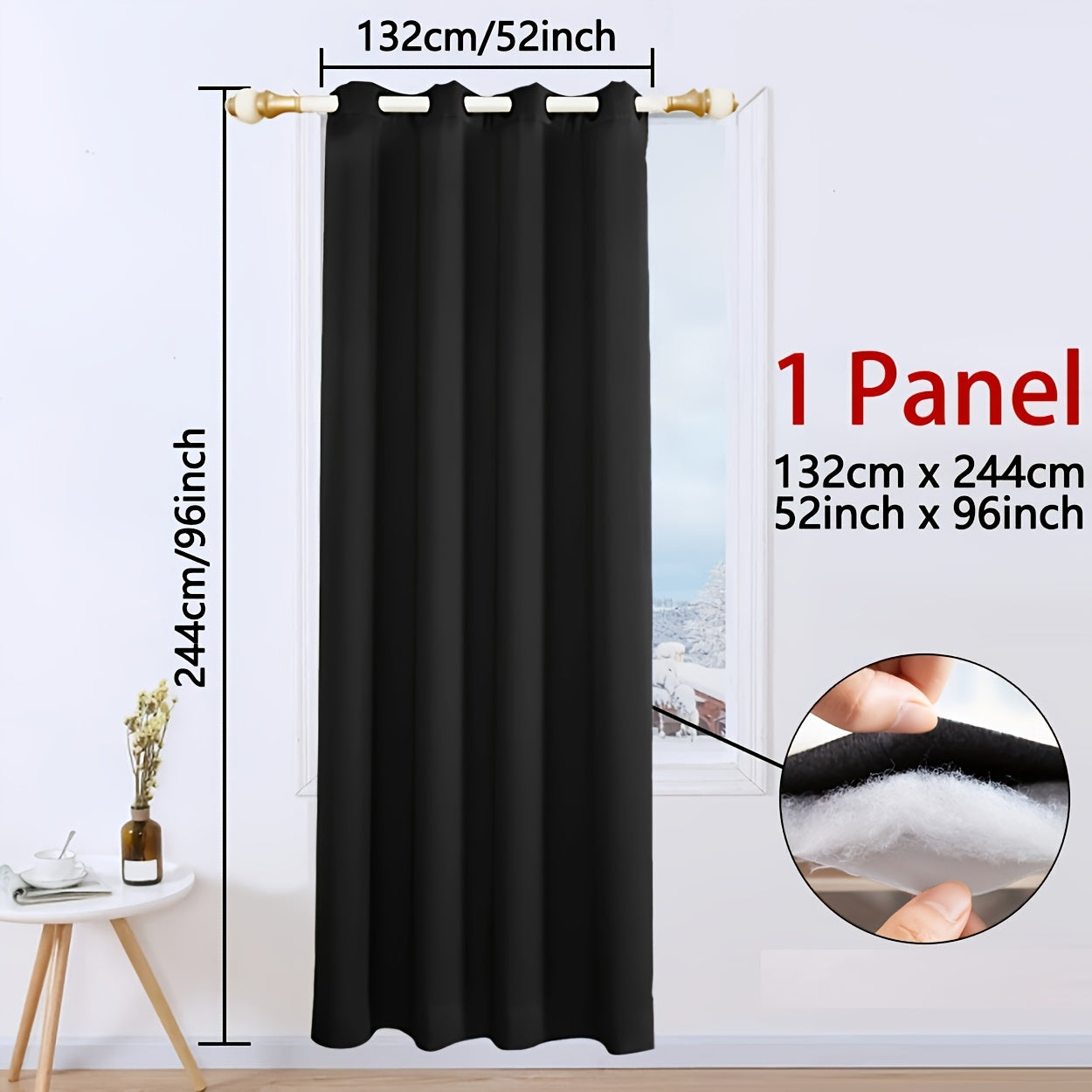 Blackout Curtain with Grommet Top, Made of 100% Polyester for All-Season Privacy. Features 3-Layer Thermal Insulation, Windproof and Cold-Proof. Perfect for Bedroom, Living Room, or Basement. Contemporary Pastoral Theme, Uncorded and Woven, Weighs 440G.