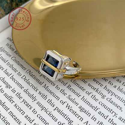 One piece of elegant and classic style, this 925 sterling silver geometric square ring features a stunning blue artificial diamond. Designed for ladies, this fashionable accessory is perfect for daily wear and makes for an ideal gift. Weighing 6.5g, it