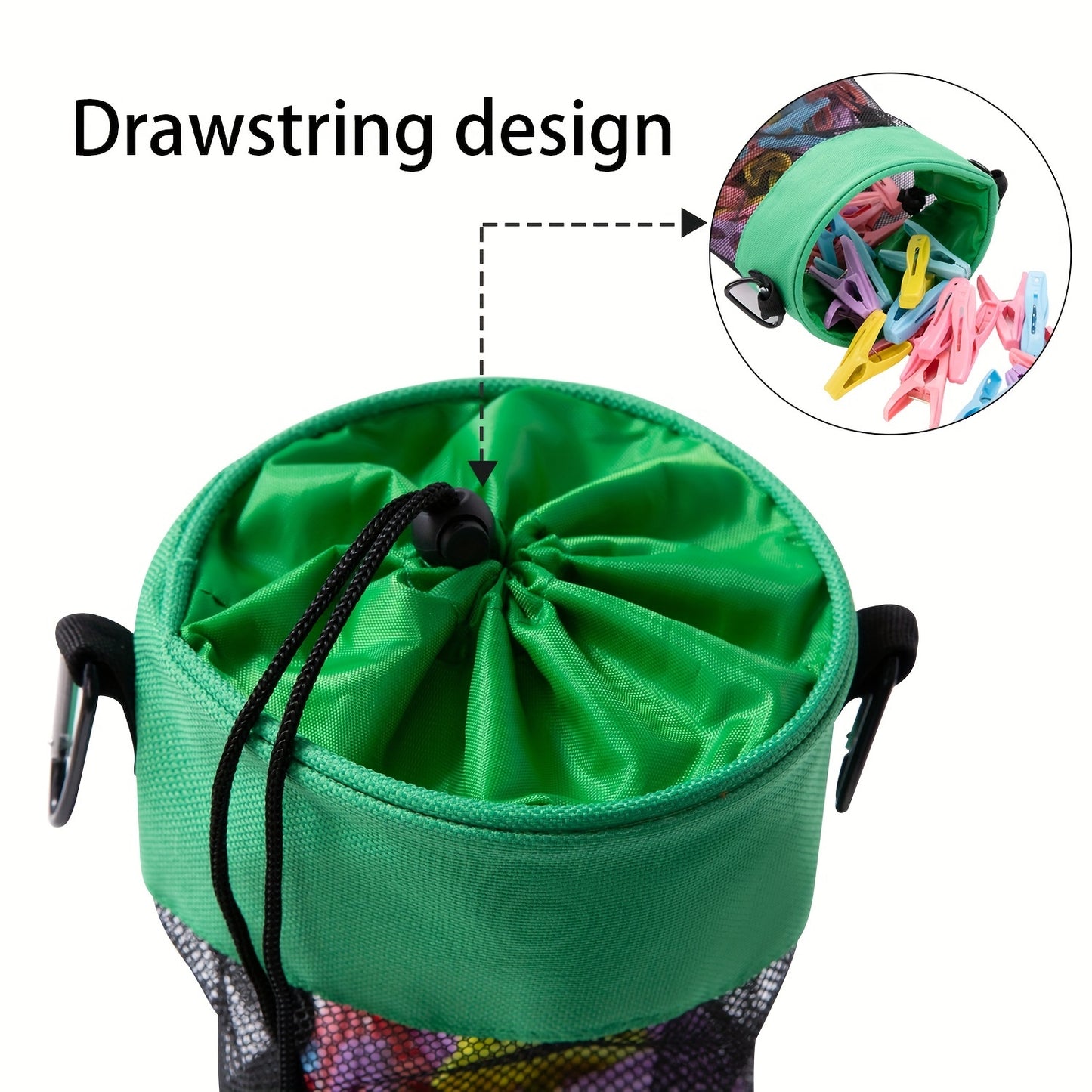 1pc Hanging Mesh Clothespin Storage Bag, Outdoor Organizer with Drawstring, Ideal for Laundry and Home Organization.