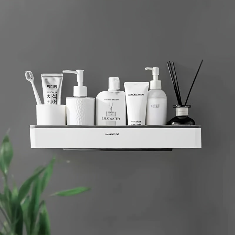 White & Gray Over-The-Toilet Bathroom Organizer - Wall-Mounted Storage Shelf with 2 Compartments for Toiletries, Books, and More, No-Drill Space-Saving Design