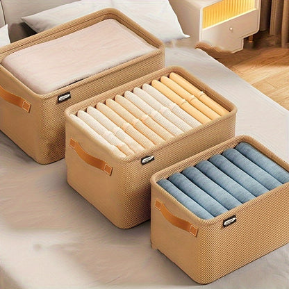 Large canvas storage bins with handles for organizing clothes, toys, and more in your home, kitchen, or closet.