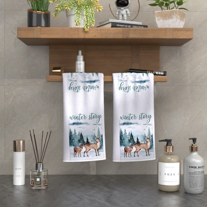 Set of 2 Cozy Winter Deer Towels - 45.72x66.04cm Soft Polyester, Easy Care, Perfect for Kitchen & Bathroom, Elegant Deer Print - Great Gift, Bathroom Decor with a Touch of Nature