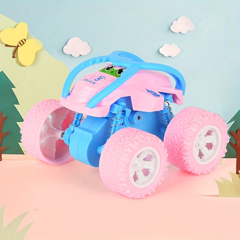 Durable 4WD off-road vehicle toy with colorful design, rubber tires, and shock-absorbing features for endless fun.