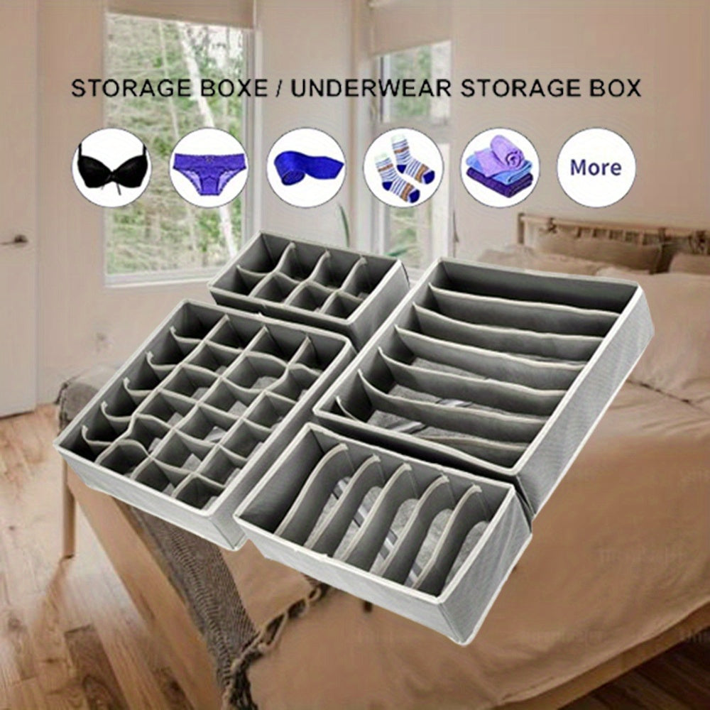 Fabric sock compartment box with 1 piece and 6/7/8/24 grids for divided storage. Keeps your underwear and socks organized and easily accessible without the need for a cover. This foldable storage box is perfect for underwear, socks, and other clothing