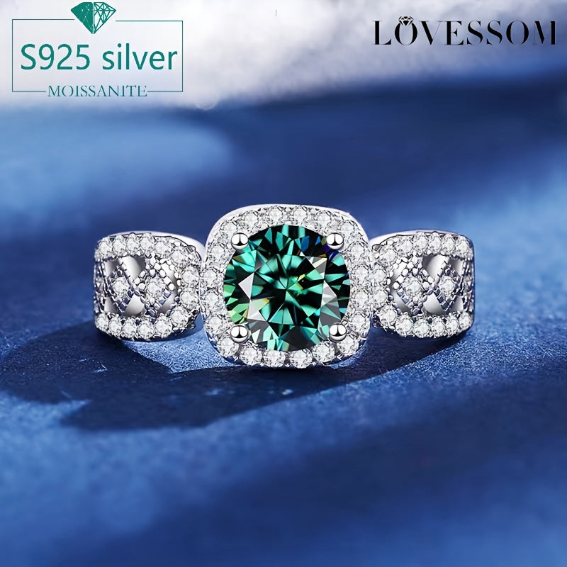 Stylish Bohemian 925 Sterling Silver Wedding Band featuring a 1 Carat Green Moissanite Stone, Intricate 18K Gold Plated Lace Pattern, Perfect for Everyday wear and Special Events, Classic and Timeless Design, Ideal for Proposals, Engagements, and