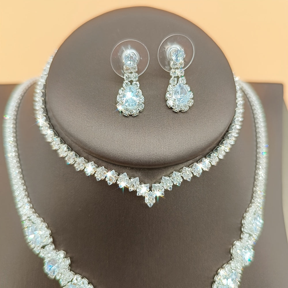 Bridal Jewelry Set crafted with European and American sourced Zirconia, including Earrings, Bracelets, Necklace, and Ear Drops - perfect for Wedding Accessories.