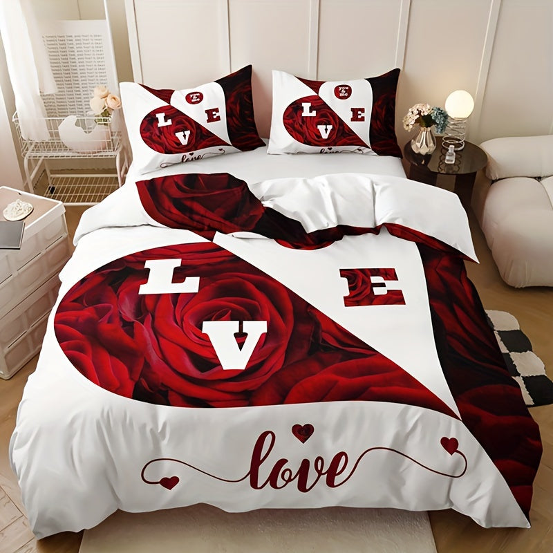 3-Piece Bedding Set featuring a Floral Pattern with Alphabet Design, Includes 1 Duvet Cover and 2 Pillowcases, Made with Breathable and Soft Material