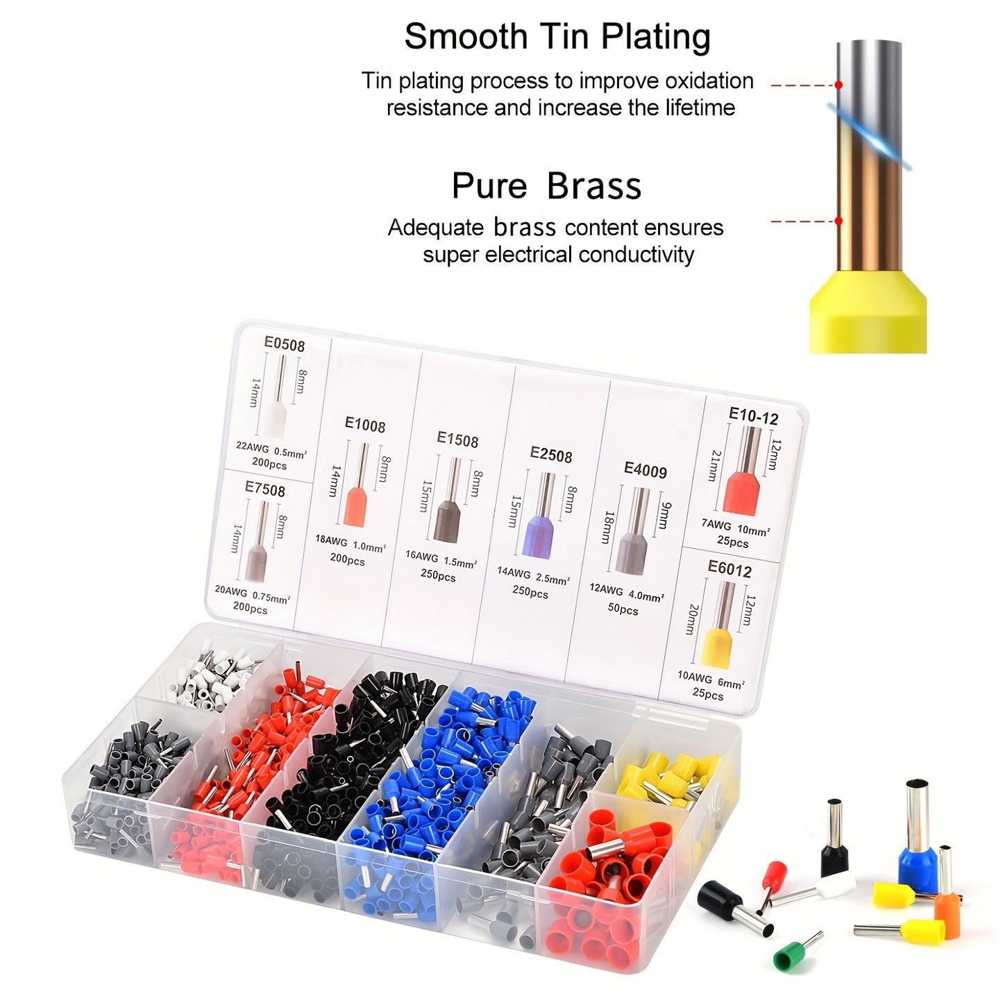 1 Set Ferrule Crimping Tool Kit with 1200 PCS Wire Connectors, Ferrule Crimper for Insulated Electrical Ferrules 23-7 AWG (0.25-10 mm²)