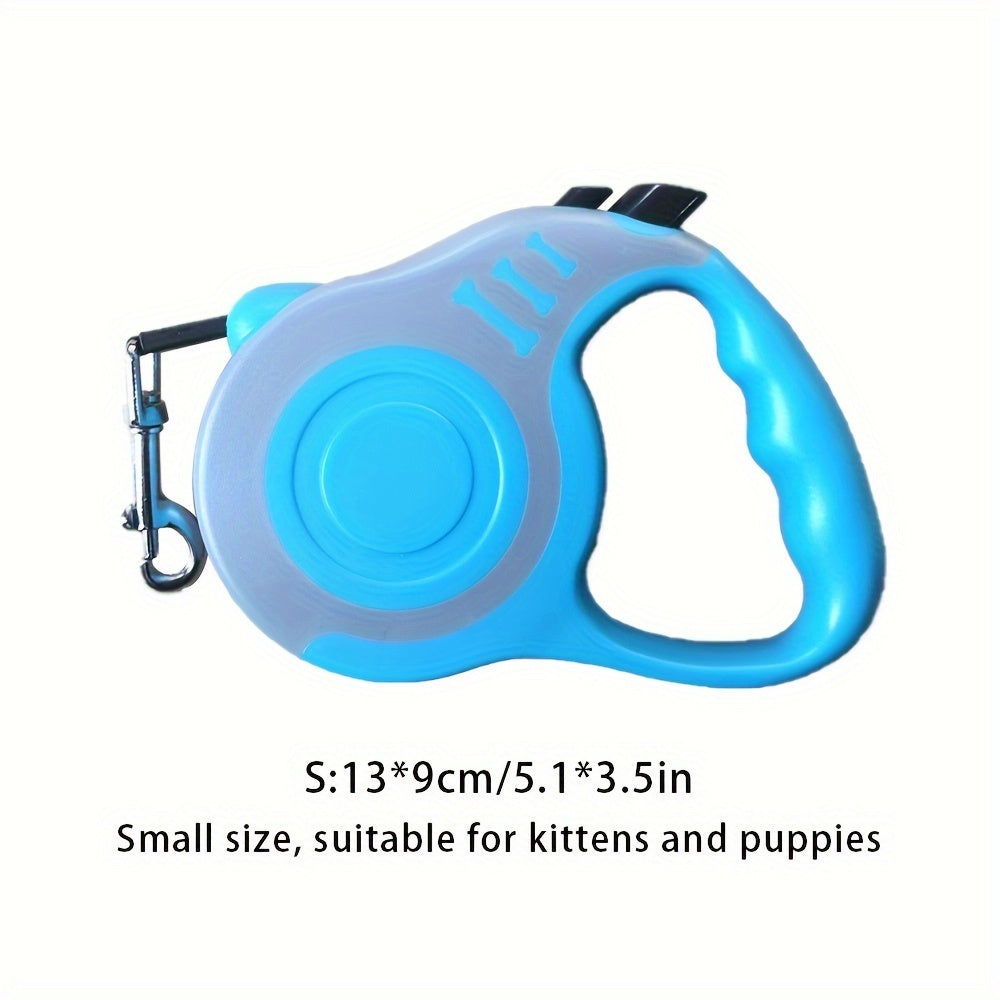 Sturdy dual-switch retractable dog leash offers easy control and comfortable grip.