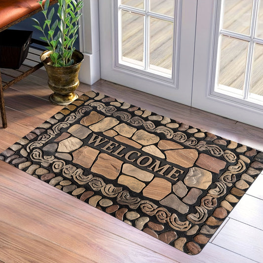 Make Your Home Feel Cozy with Our Pebble Print Entrance Mat - Non-Slip Polyester Rug that Resists Stains, Ideal for Indoor or Outdoor Areas. Quick-Drying for Kitchen, Laundry, and Bathroom Use - Great for Christmas and Thanksgiving Decorating!