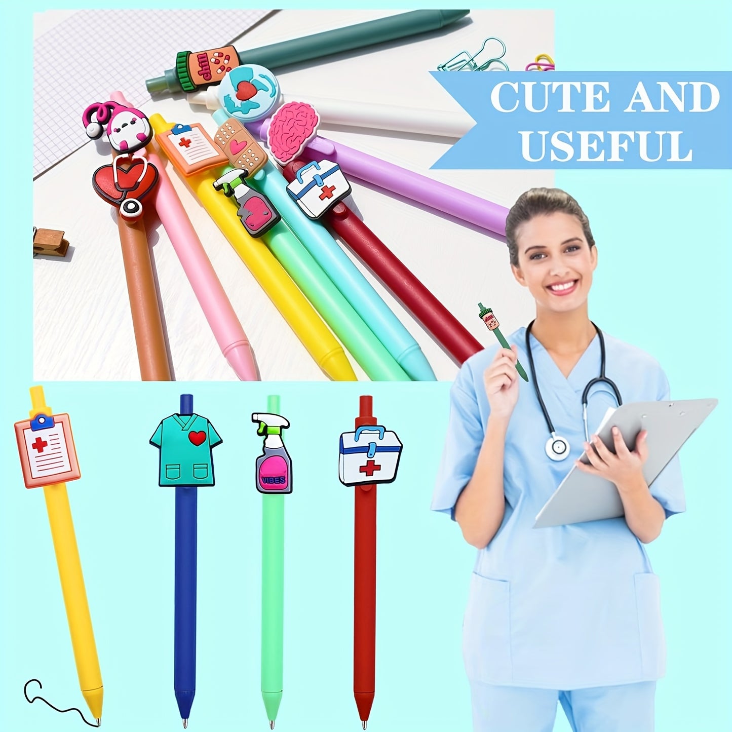 8/12 Cute Nurse Themed Pen Set - Perfect gift for nurses, medical students, and assistants for Nurses Week and Thanksgiving