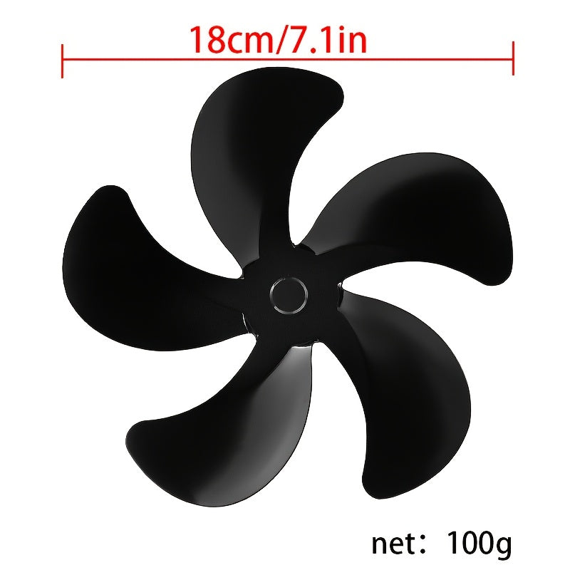 Fireplace fan accessories, featuring a 5-blade black aluminum alloy design with a blade diameter of 180mm.