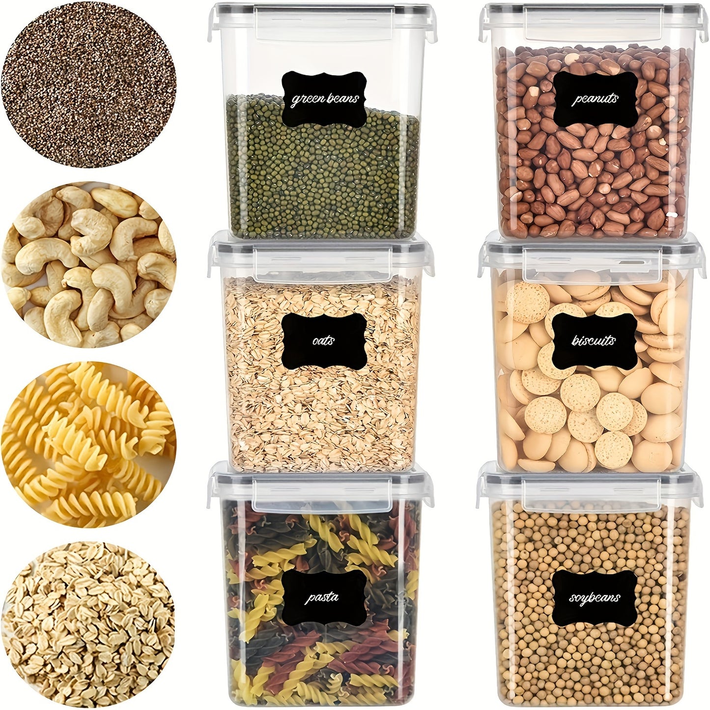 6/12pcs Cereal Storage Container Set, 1.6L / 54oz, BPA-free plastic, Airtight, Labels included. Perfect for RV organization.