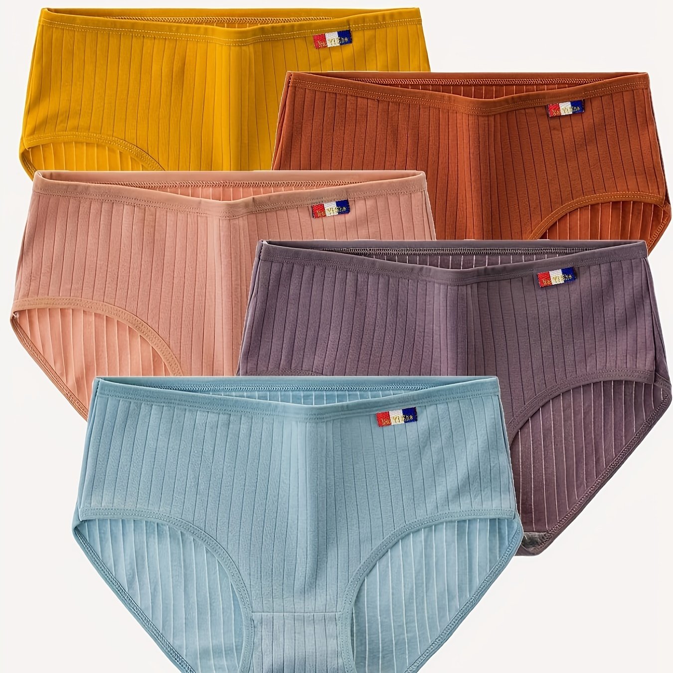 5 Ta'sirli Ribbed Briefs, Ayollar uchun Lingerie va Ichki kiyimlar uchun Quvnoq O'rta Balandlikdagi Stretchy Ichki Kiyimlar