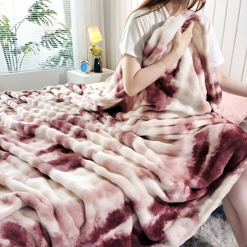 Soft and Cozy Gradient Bubble Fleece Throw Blanket made with Milk Velvet, Perfect for All Seasons. Versatile Nap Blanket for Office or Sofa, with Traditional Style and Machine Washable Polyester Non-Woven Fabric.