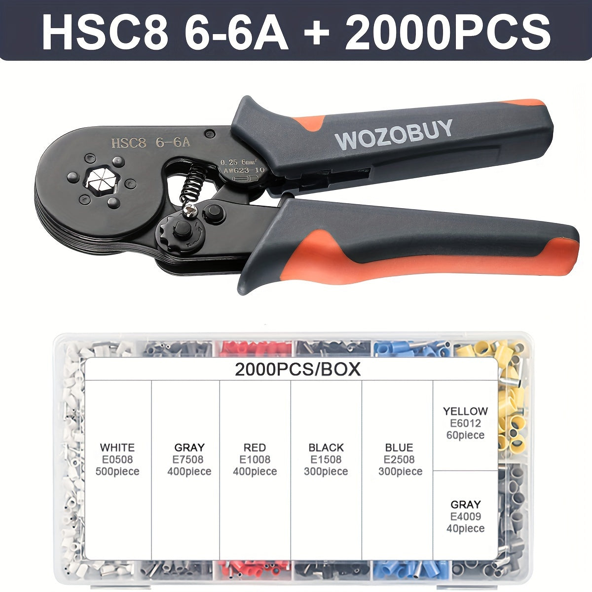 Crimping Tool Kit with HSC8 6-4A/6-6A Crimper Pliers and various wire connectors and terminals.