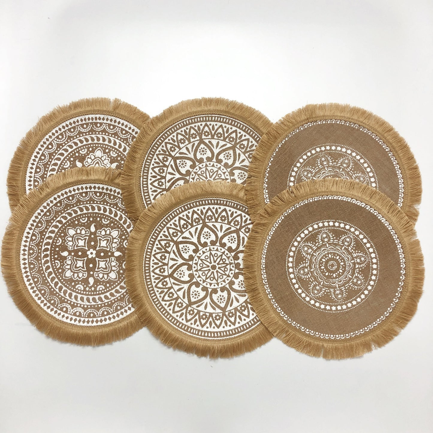 Natural Jute Woven Placemats in Bohemian Style for Home Gatherings, Parties, and Decor.